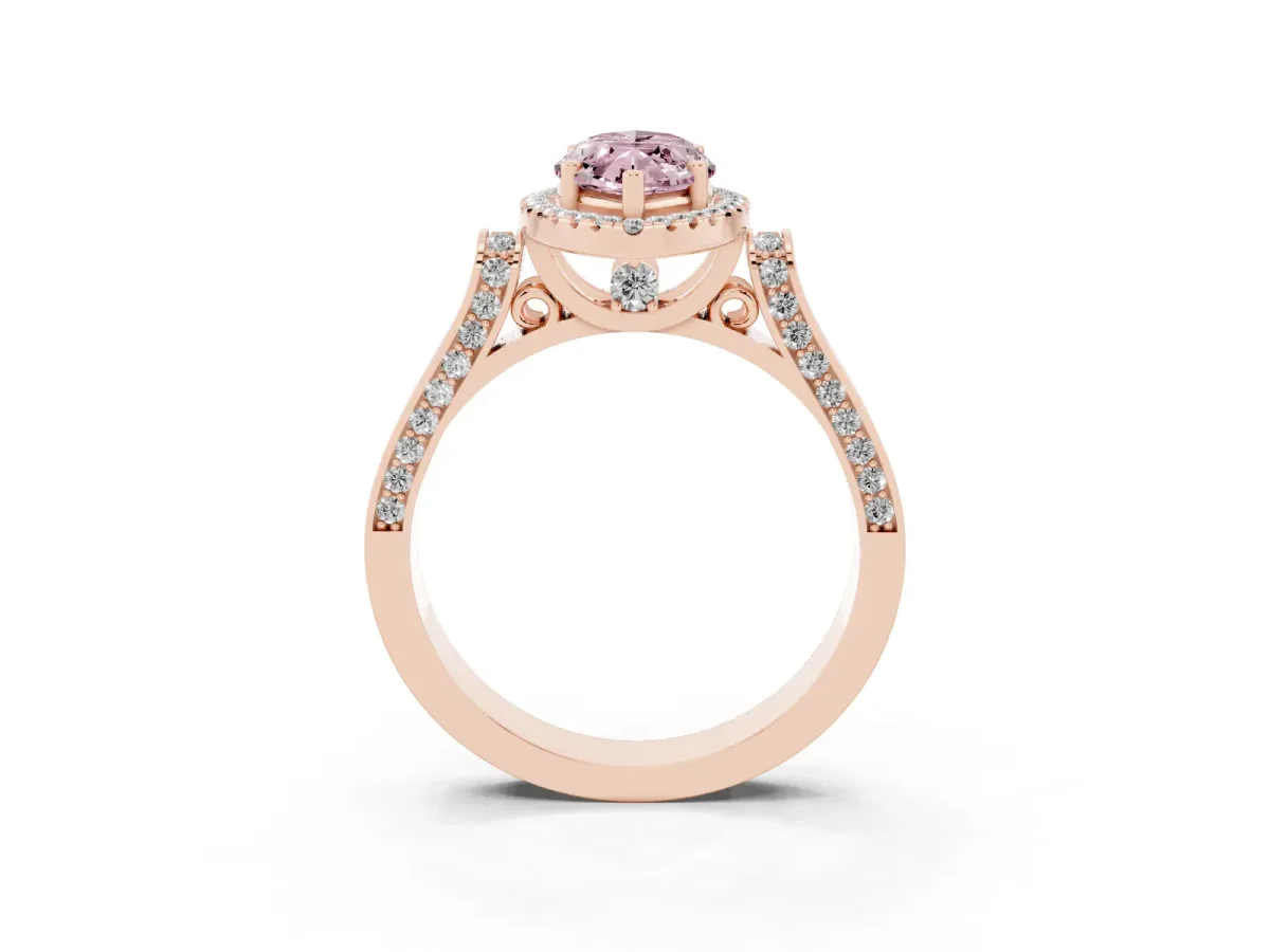 Fancy Pink Marquise Cut Halo Round Diamond Twist Band with Four-Prong Setting Rose gold