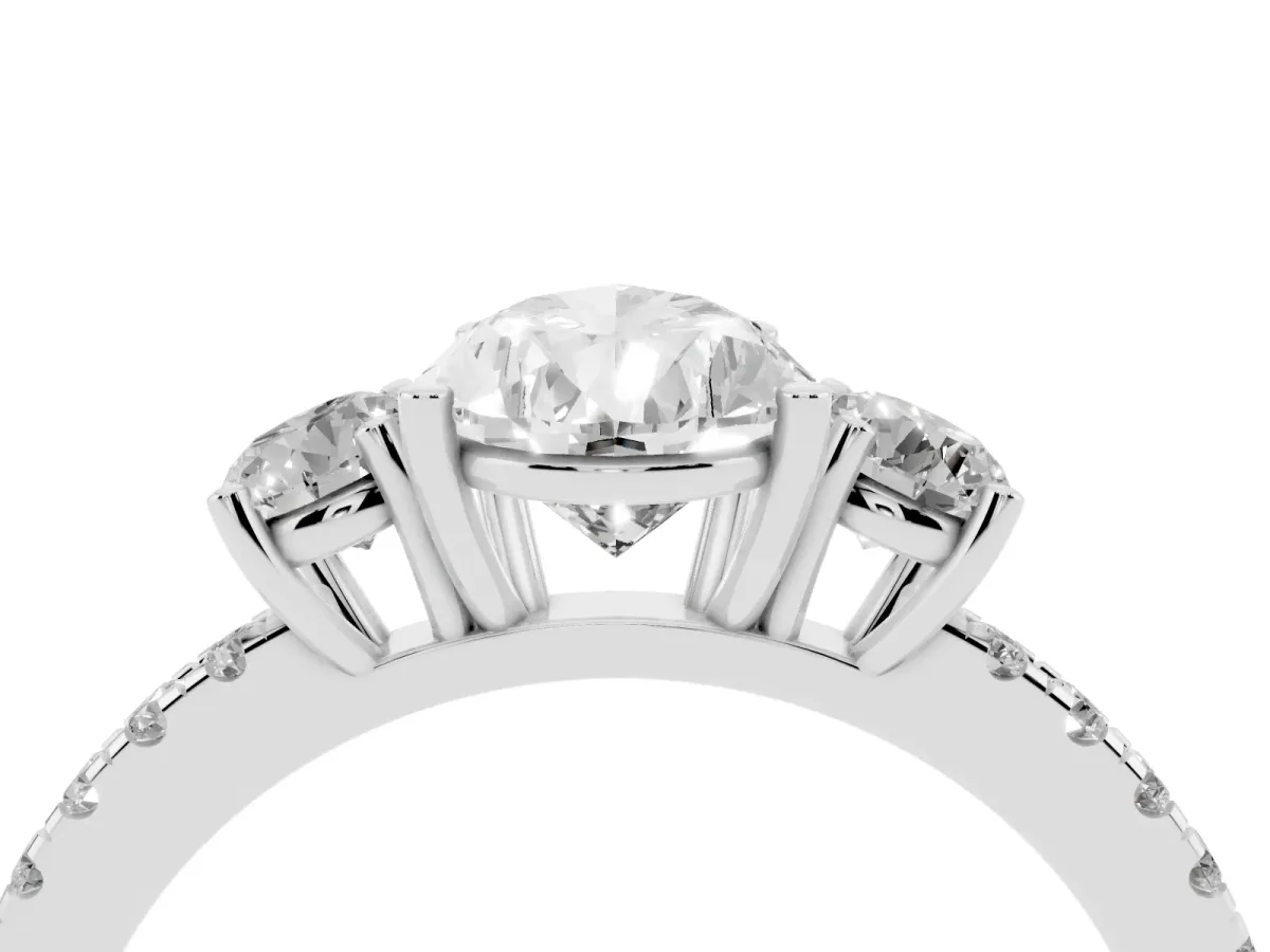Three-Stone Pear Cut Cut Diamond Pavé Band with Prong Setting Platinum