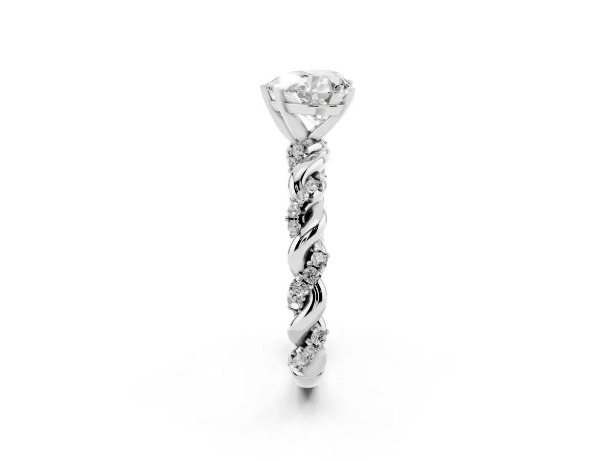 Heart Cut Diamond Solitaire Ring with Twisted Band and Pavé Accents Silver