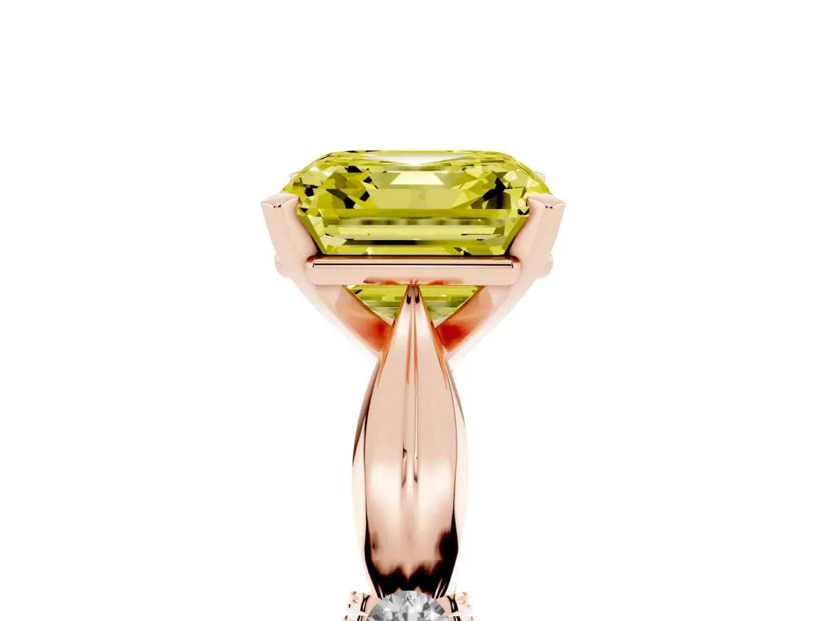 Fancy Yellow Asscher Cut Solitaire Diamond Twisted Band with Four-Prong Setting Rose gold