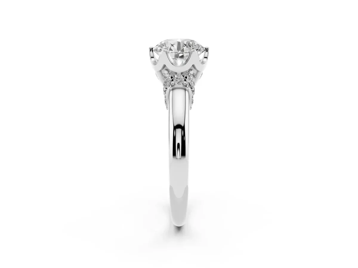 Round Cut Brilliant Solitaire Cathedral Engagement Ring with Pave Accents Silver