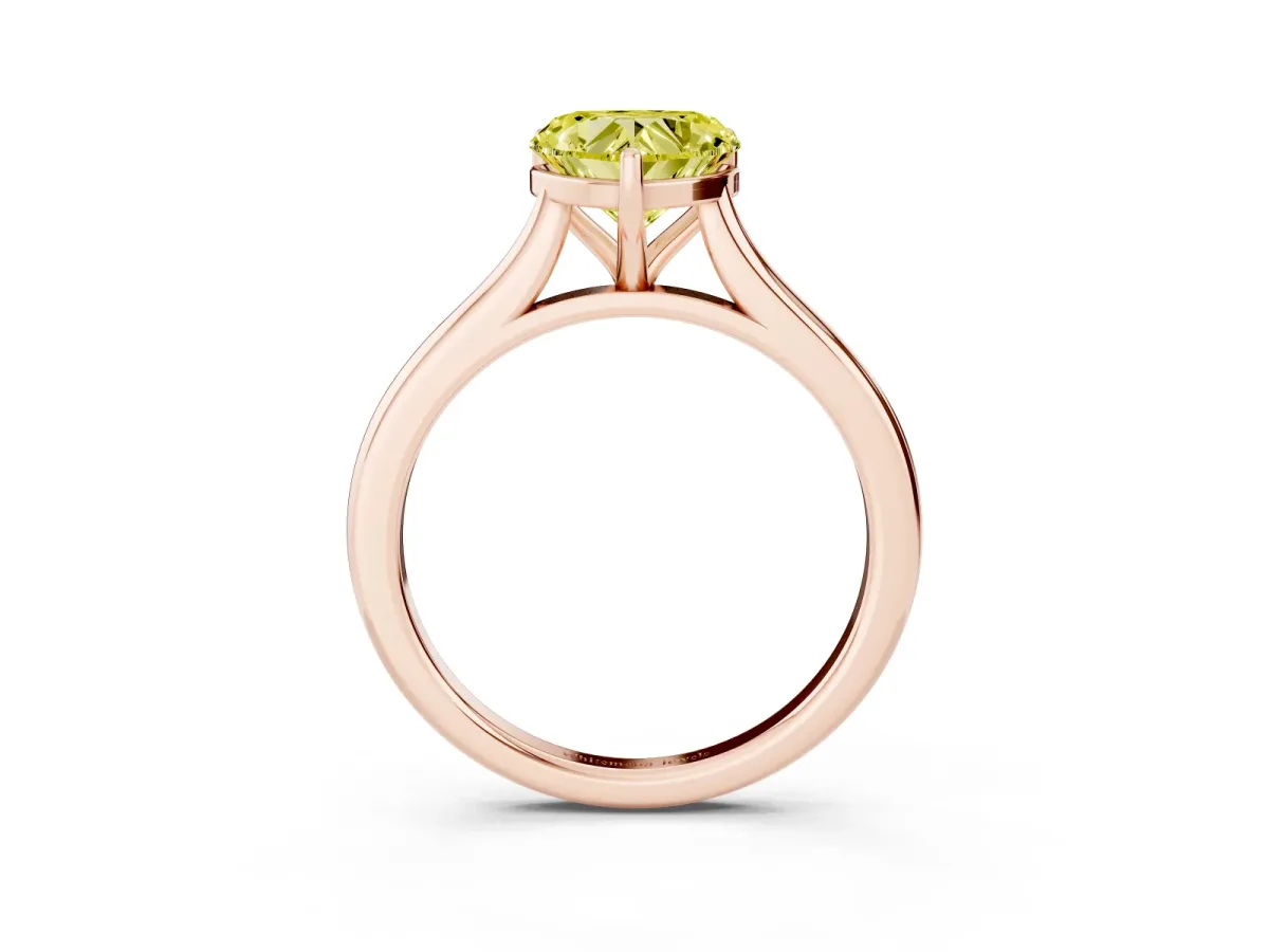 Fancy Yellow Heart Cut Cut Solitaire Ring with Cathedral Band and Four-Prong Setting Rose gold
