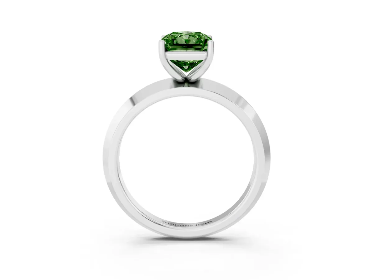 Fancy Green Radiant Cut Cut Solitaire Engagement Ring with Flat Band and Four-Prong Setting Silver