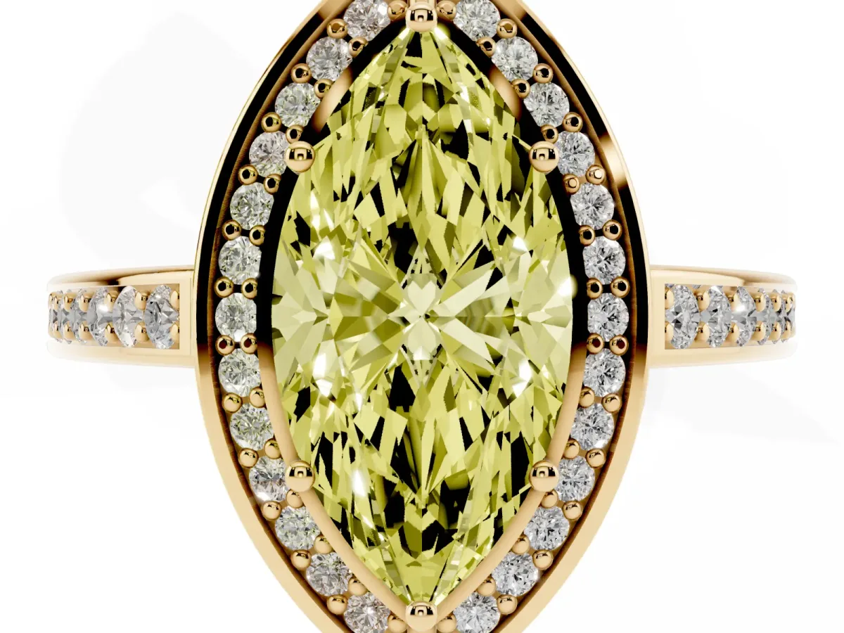 Fancy Yellow Marquise Cut Cut Halo Pave Split Shank Prong Setting Ring Yellow gold