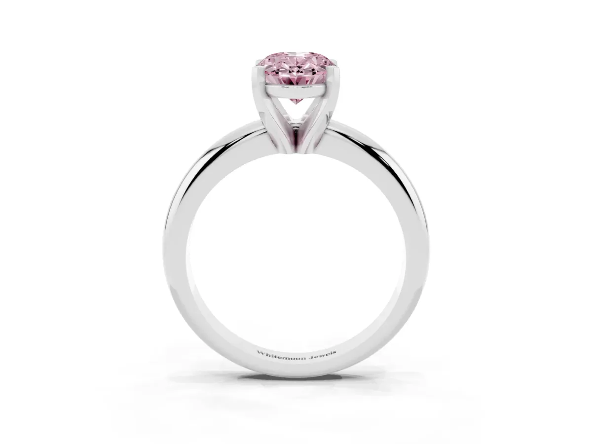Fancy Pink Oval Cut Diamond Solitaire Engagement Ring with Round Band and Four-Prong Setting Platinum