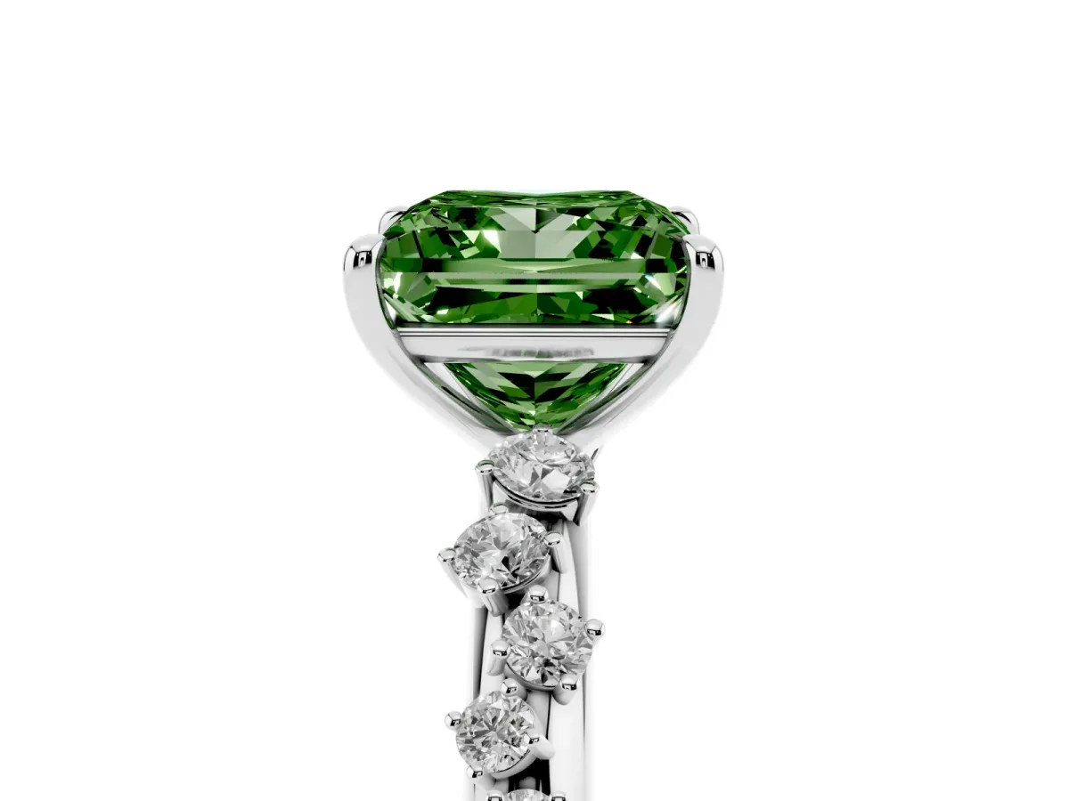 Fancy Green Princess Cut Diamond Cluster Prong-Set Solitaire Ring Silver