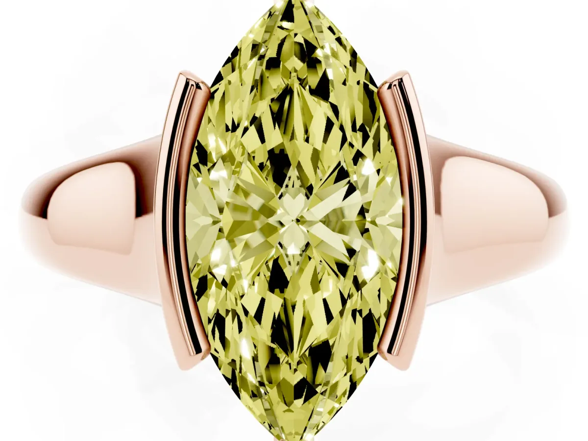 Fancy Yellow Marquise Cut Solitaire Tension Set Diamond Ring with Split Shank Band Rose gold
