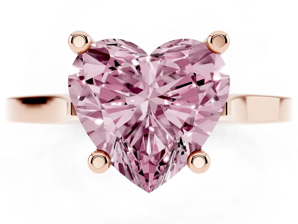 Fancy Pink Heart Cut Solitaire Diamond Ring with Four-Prong Setting and Tapered Band Rose gold