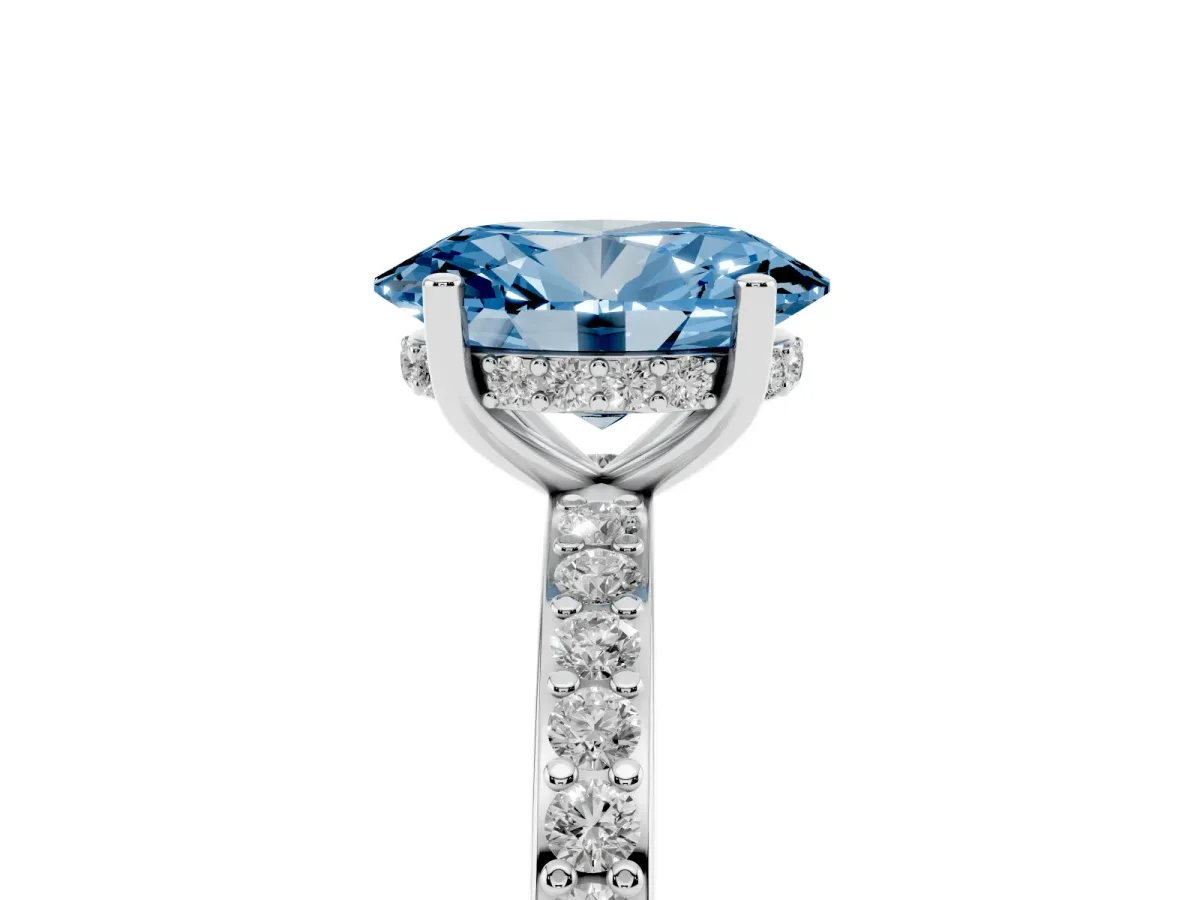Fancy Blue Oval Cut Cut Diamond Pavé Band Ring with Four-Prong Setting Silver