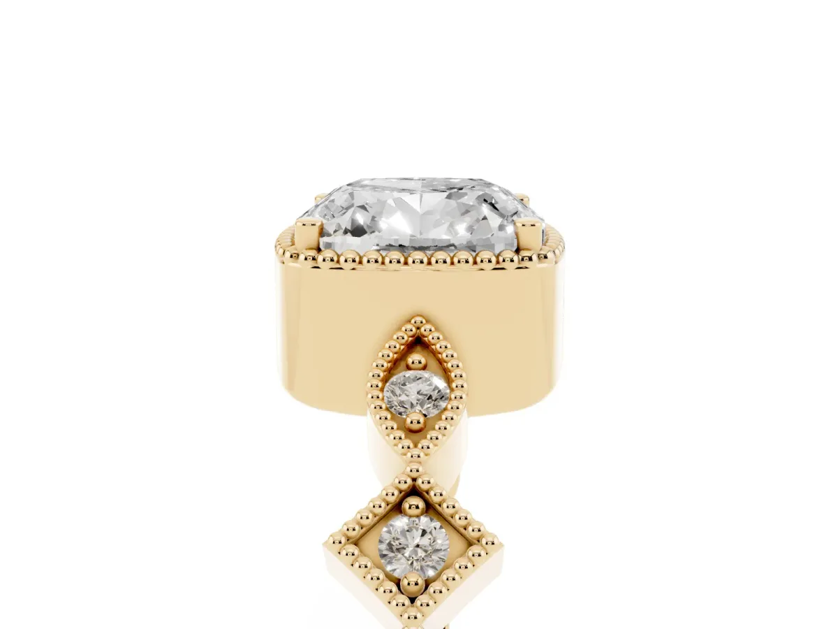 Cushion Cut Milgrain Marquise Diamond Twist Band Ring Yellow gold