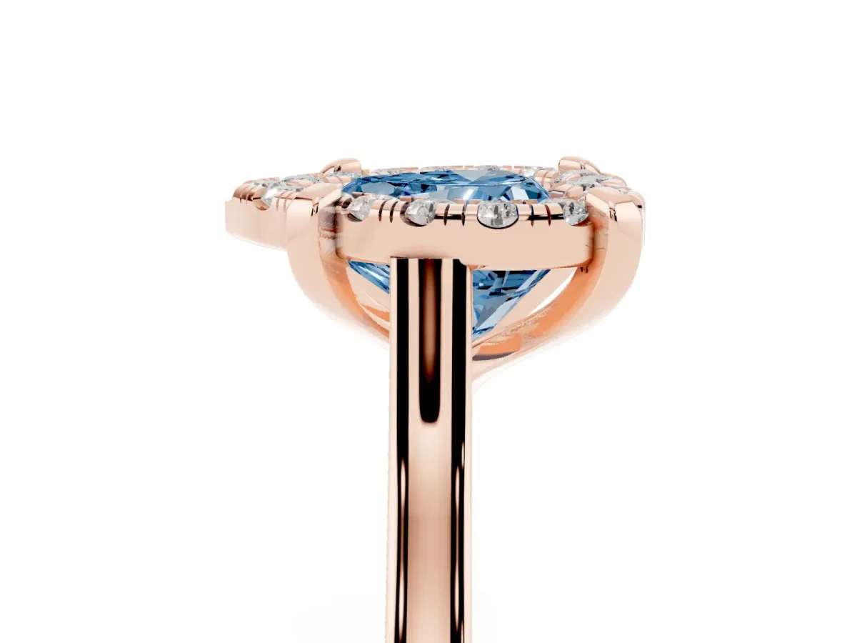 Fancy Blue Heart Cut Diamond Cluster Halo Solitaire with Four-Prong Setting Rose gold