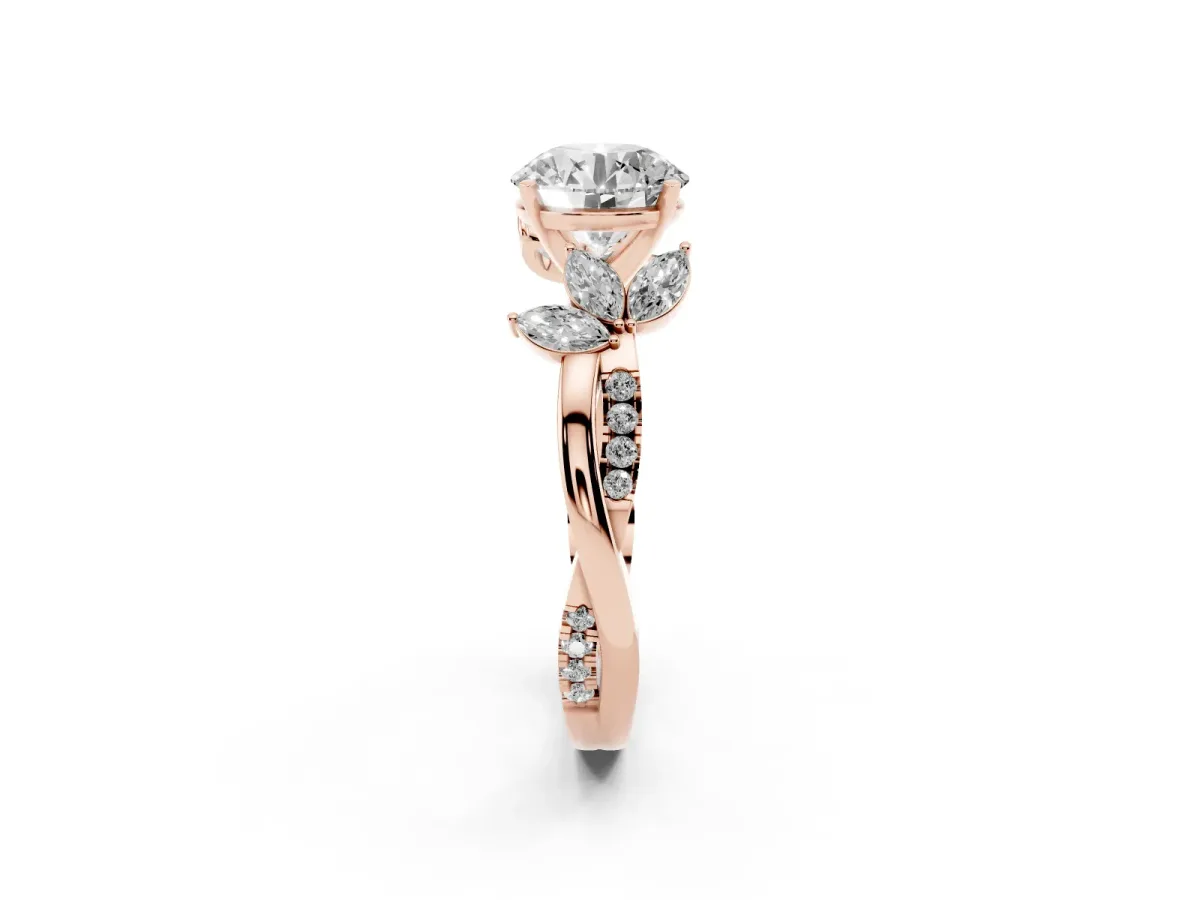 Round Cut Diamond Floral Vine Solitaire Engagement Ring Rose gold