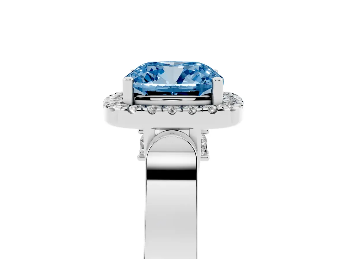 Fancy Blue Cushion Cut Halo Pave Split Shank Prong Setting Ring Silver