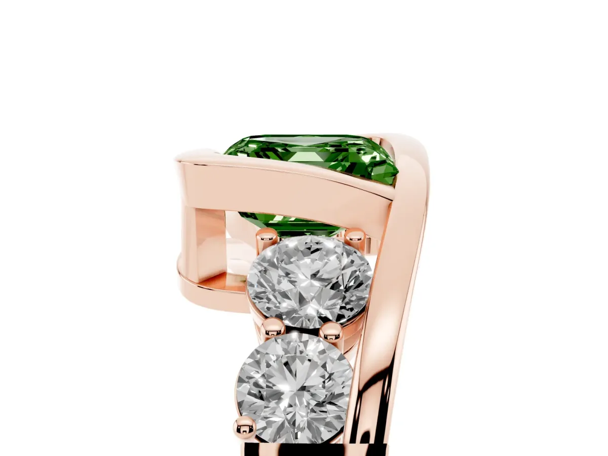 Fancy Green Bezel Set Asscher Cut Diamond Bypass Ring with Round Accents Rose gold