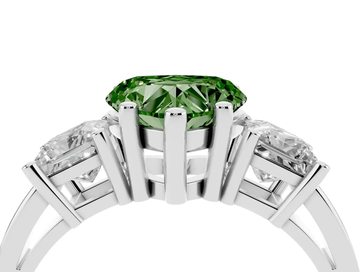 Fancy Green Three-Stone Heart Cut Cut Solitaire Ring with Prong Setting Silver