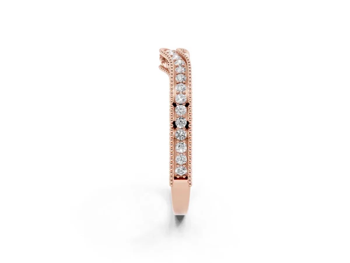 Pave Round Diamond Curved Milgrain Band Rose gold