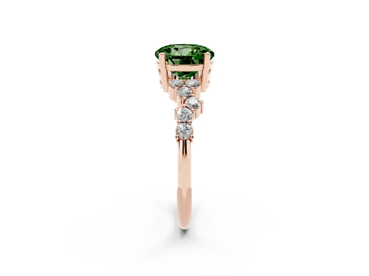 Fancy Green Round Cut Diamond Scattered Round Accent Ring with Prong Setting Rose gold