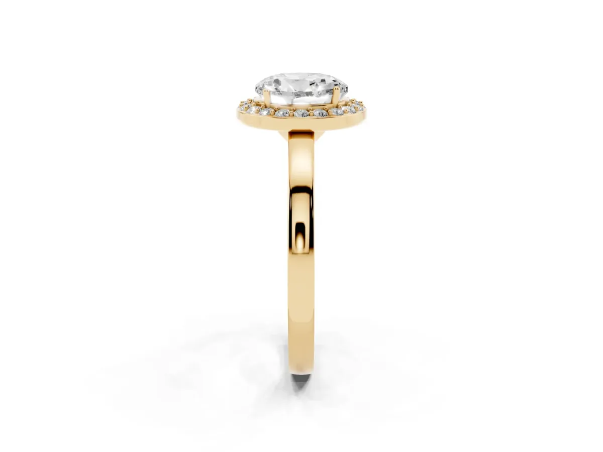 Round Cut Halo Diamond Ring with Solitaire Band and Prong Setting Yellow gold