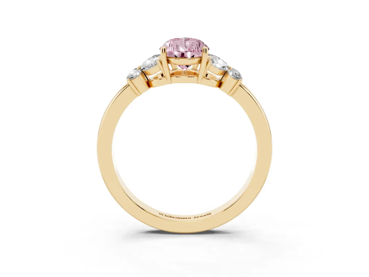 Fancy Pink Pear Cut Cut Solitaire Floral Diamond Ring with Four-Prong Setting Yellow gold