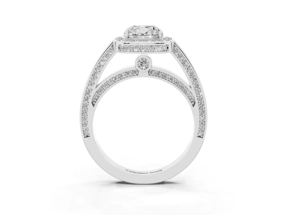 Cushion Cut Cut Halo Pave Split Shank Prong Setting Ring Platinum