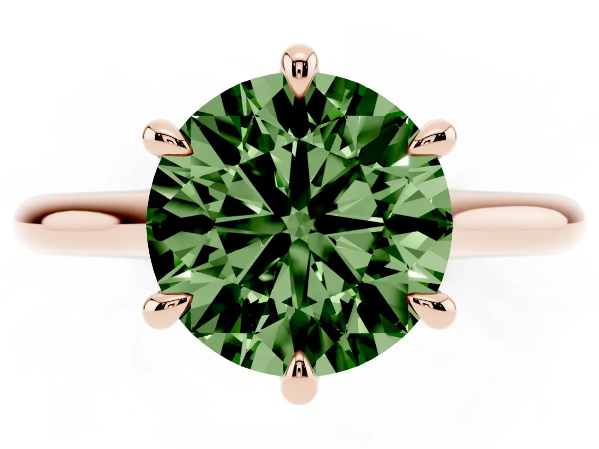 Fancy Green Round Cut Solitaire Engagement Ring with Six-Prong Setting and Classic Band Rose gold