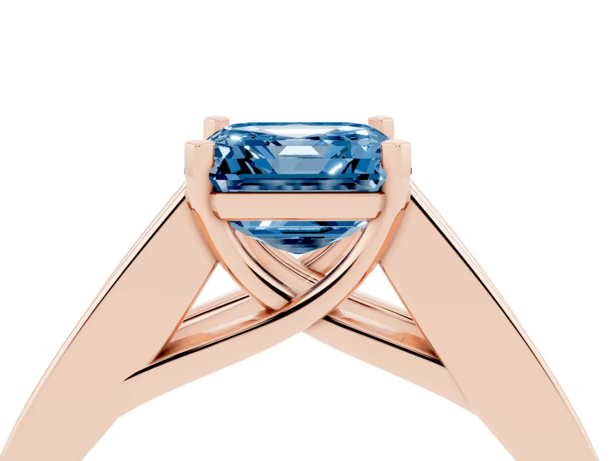Fancy Blue Asscher Cut Cut Channel Set Solitaire Ring with Four-Prong Setting Rose gold
