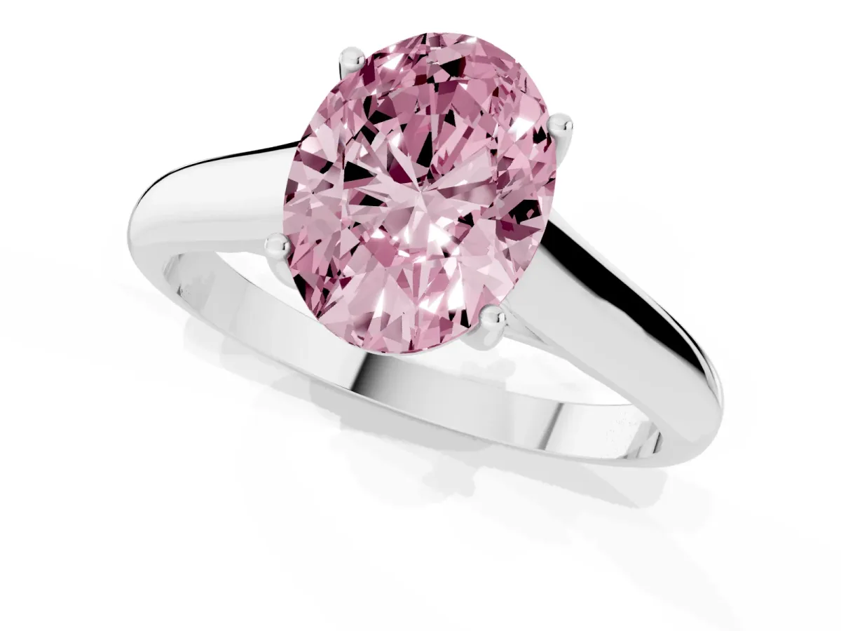 Fancy Pink Oval Cut Solitaire Engagement Ring with Tapered Band and Four-Prong Setting Platinum