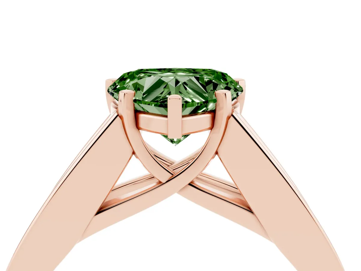 Fancy Green Heart Cut Cut Channel Set Solitaire Ring with Four-Prong Setting Rose gold