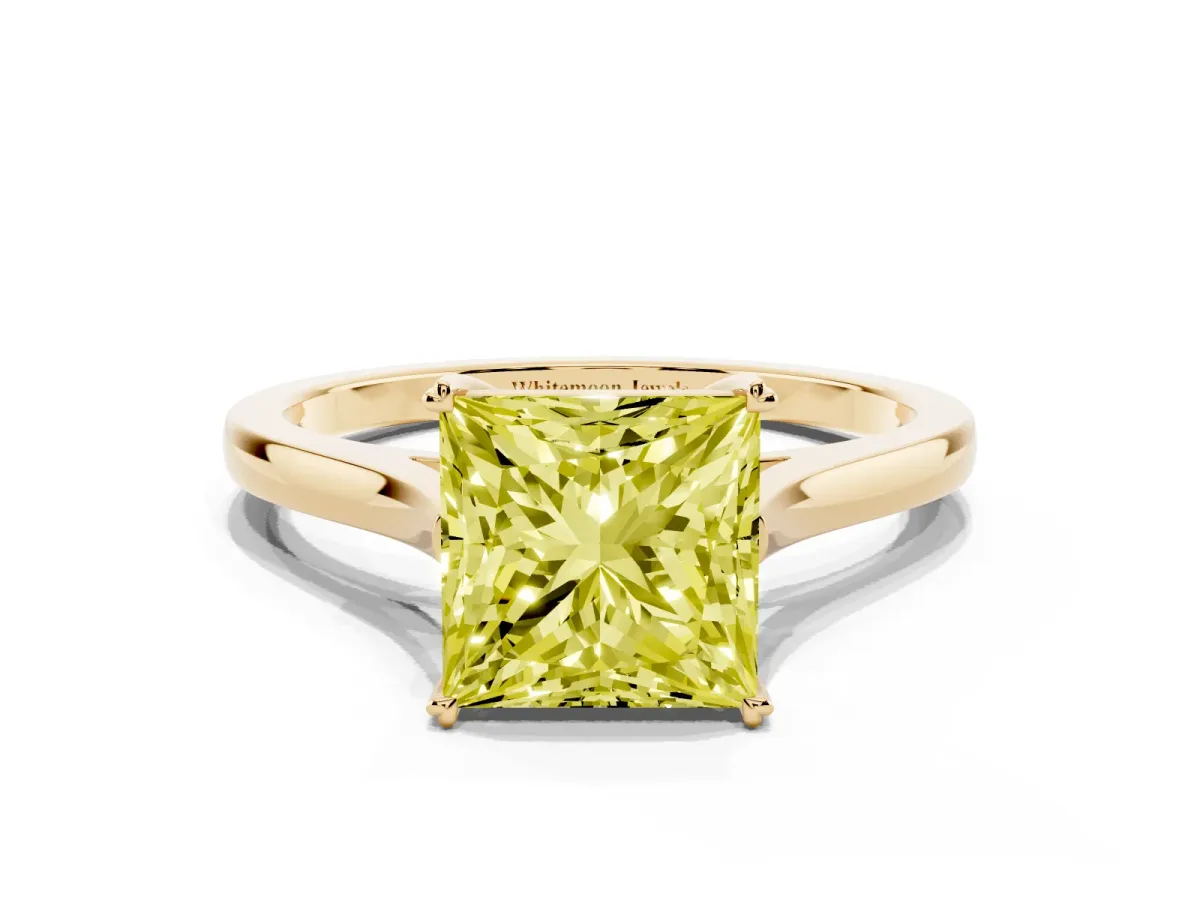 Fancy Yellow Princess Cut Solitaire Heart Prong Engagement Ring with Tapered Band Yellow gold