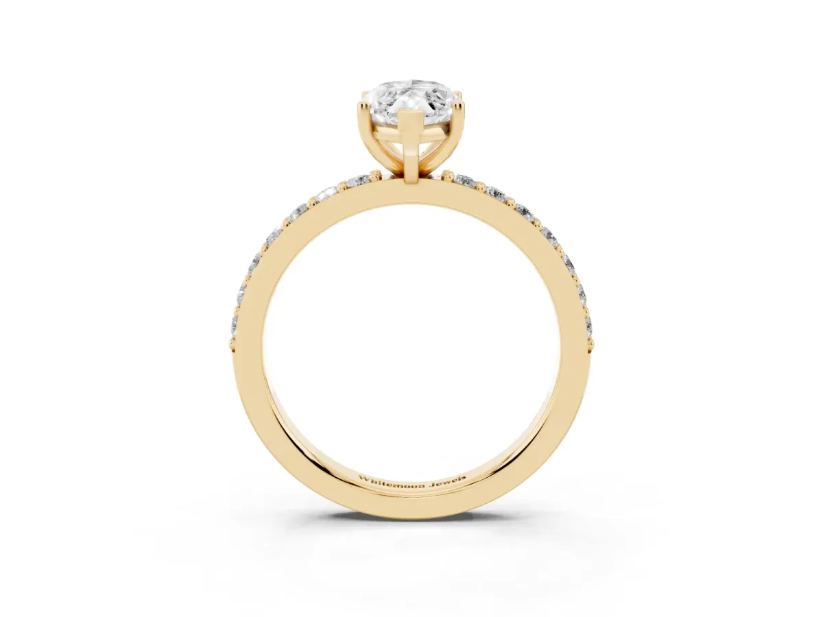 Marquise Cut Cut Diamond Solitaire with Pave Band and Four-Prong Setting Yellow gold
