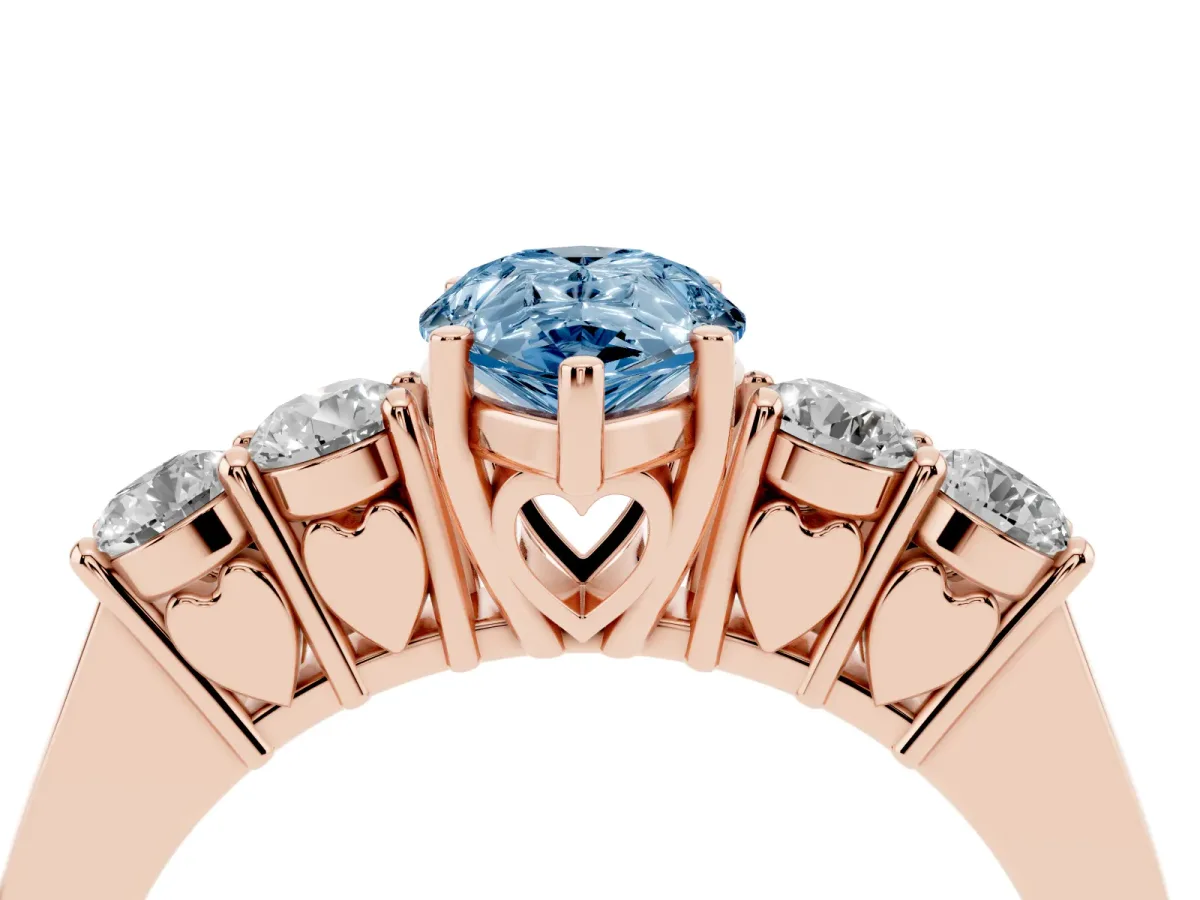 Fancy Blue Pear Cut Cut Diamond Five-Stone Prong Set White Gold Ring Rose gold