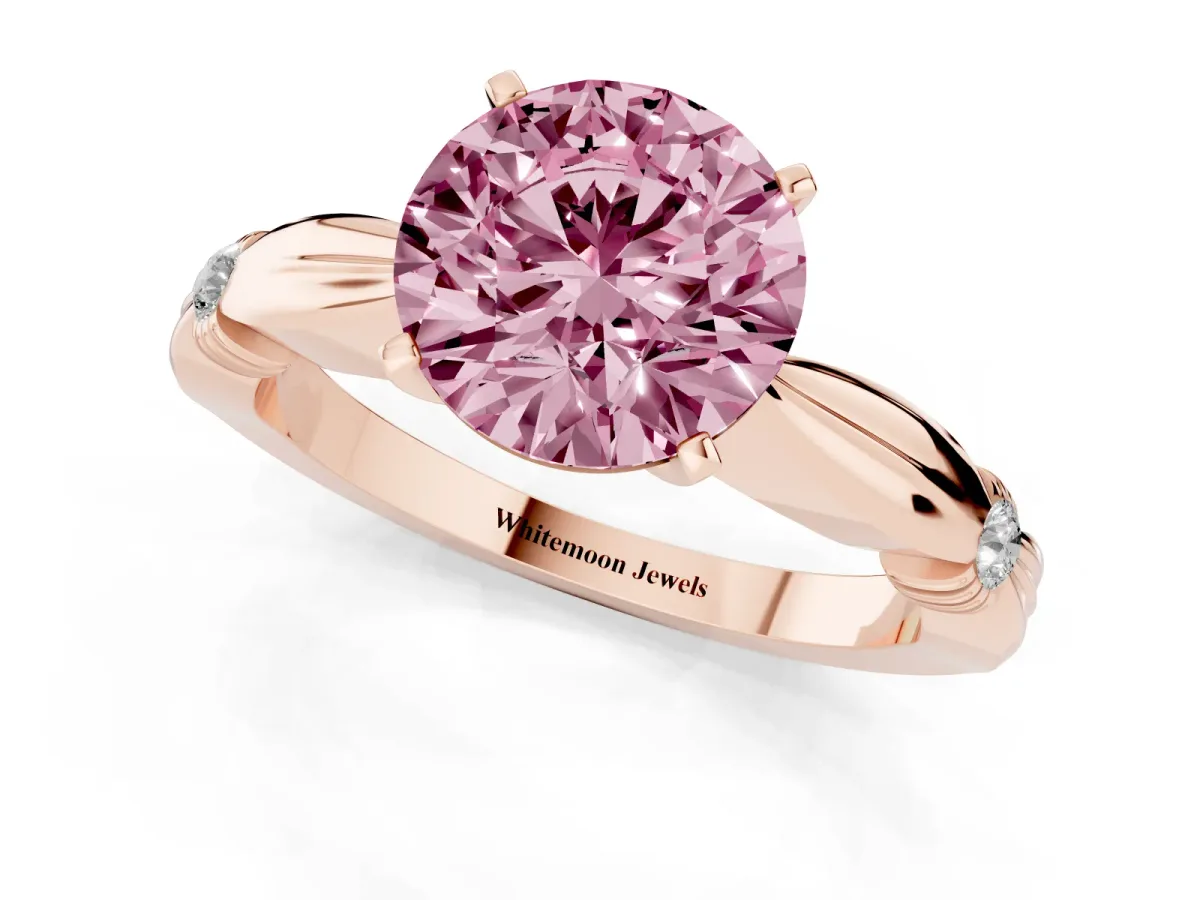 Fancy Pink Round Cut Solitaire Diamond Twisted Band with Four-Prong Setting Rose gold