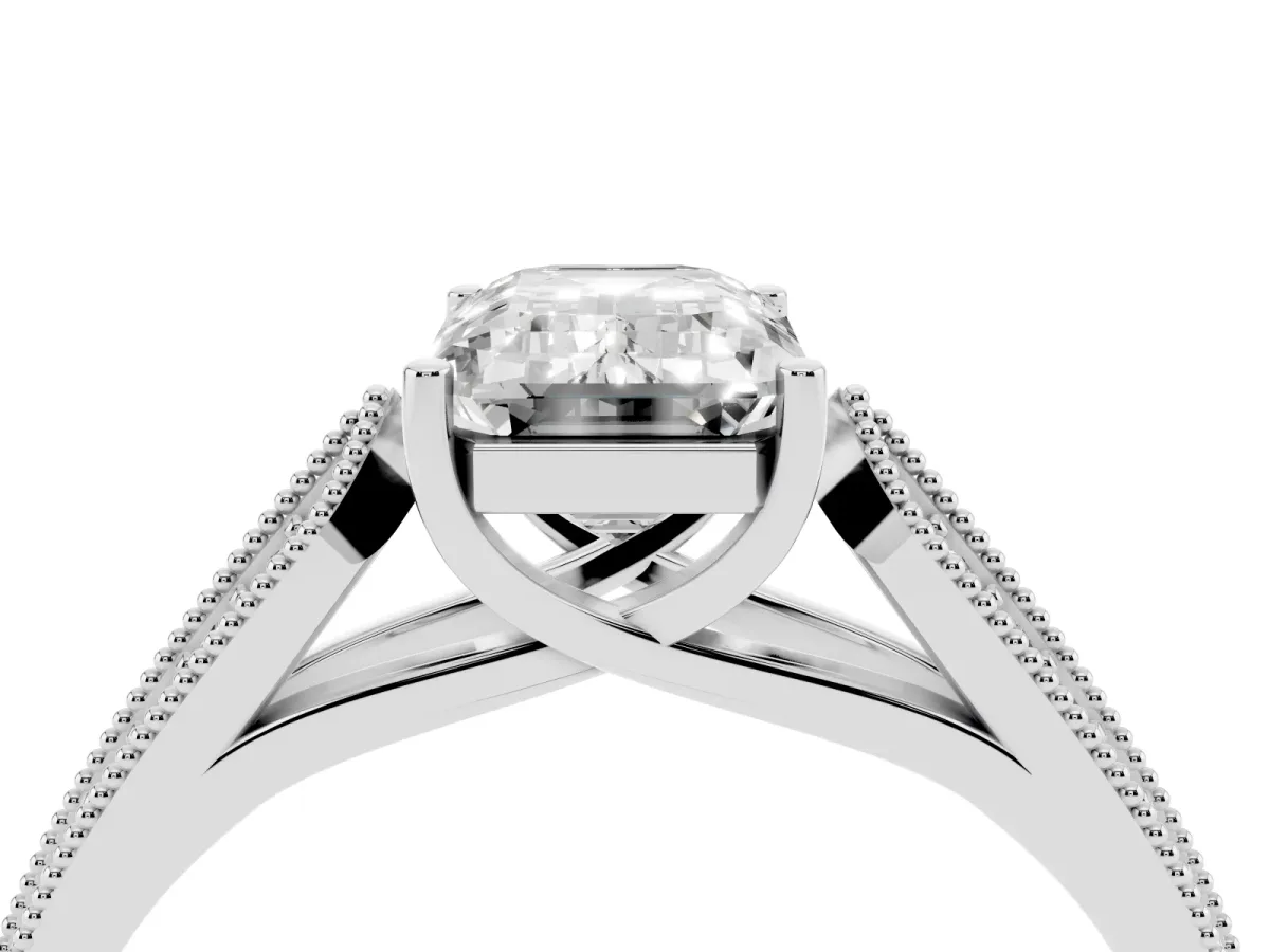 Emerald Cut Cut Pave Split Shank Engagement Ring with Four-Prong Setting Silver