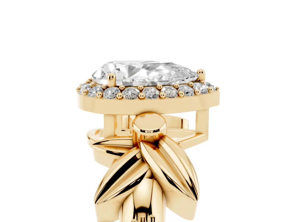 Pear Cut Halo Diamond Floral Band with Four-Prong Setting Yellow gold