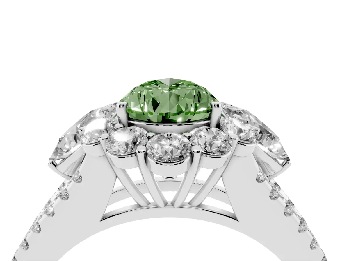 Fancy Green Pear Cut Halo Split Shank Diamond Engagement Ring with Prong Setting Platinum