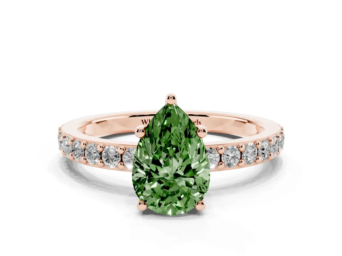 Fancy Green Pear Cut Cut Diamond Solitaire with Pave Band and Four-Prong Setting Rose gold