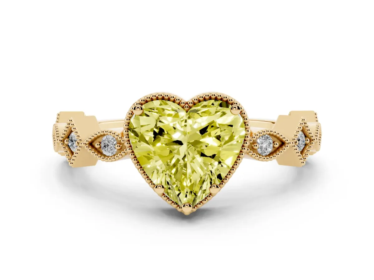 Fancy Yellow Heart Cut Milgrain Marquise Diamond Twist Band Ring Yellow gold