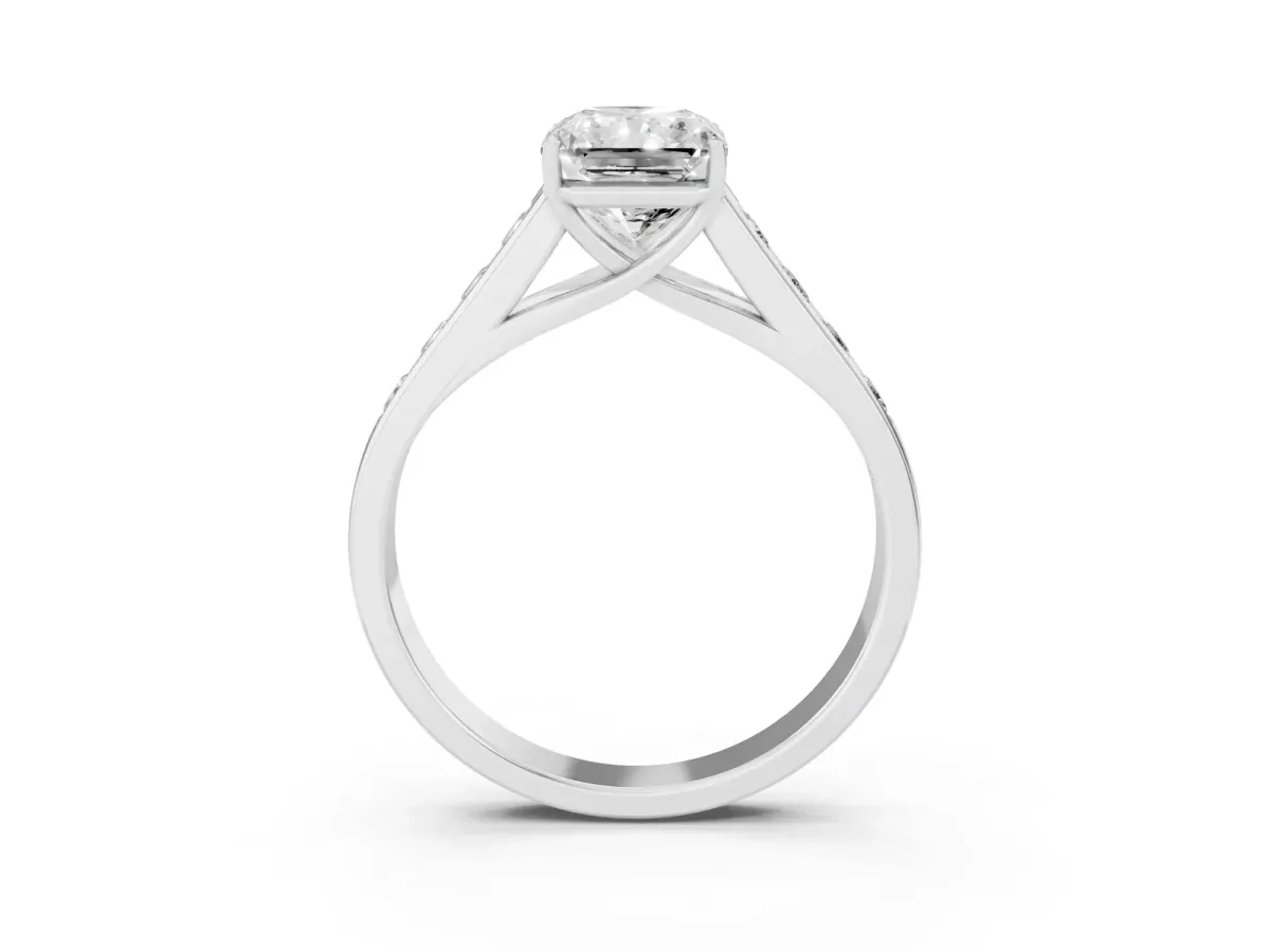 Radiant Cut Brilliant Channel-Set Solitaire Ring with Four-Prong Setting Silver