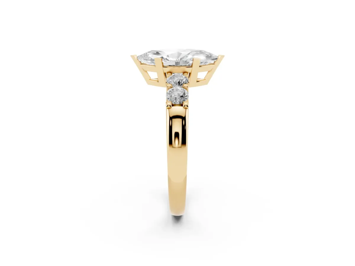 Marquise Cut Brilliant Cut Diamond Five-Stone Prong Set Engagement Ring with Channel Band Yellow gold