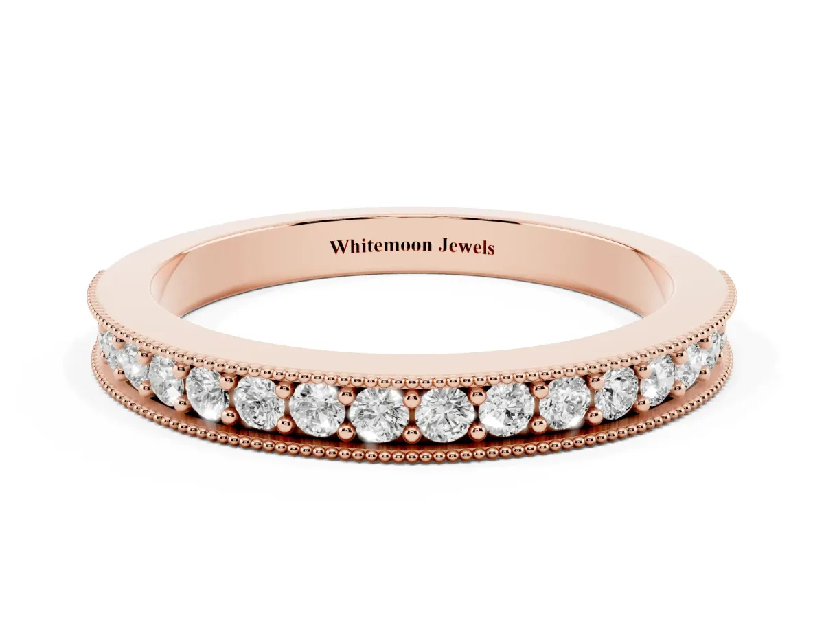 Round Diamond Milgrain Pavé Eternity Band Rose gold
