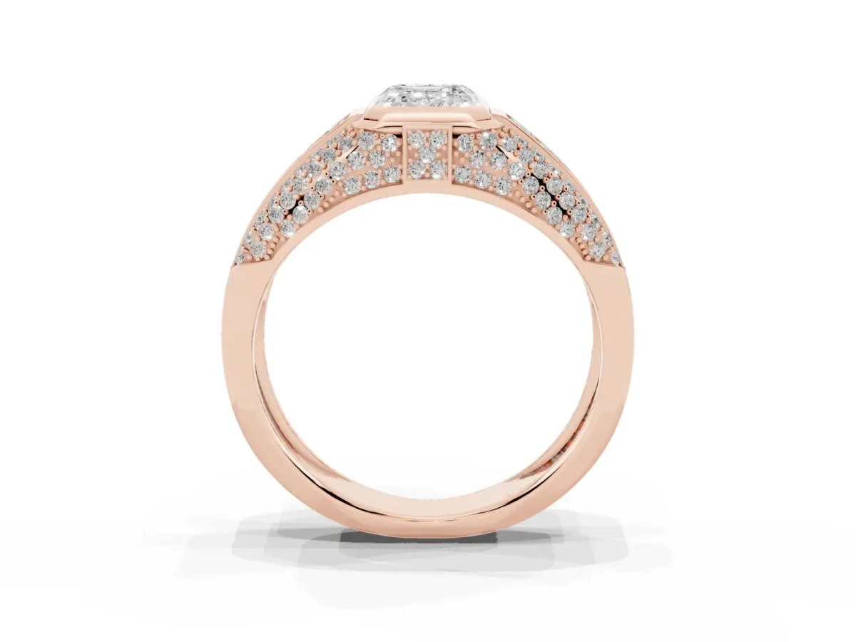 Emerald Cut Diamond Mens Ring with Side Stones Rose gold