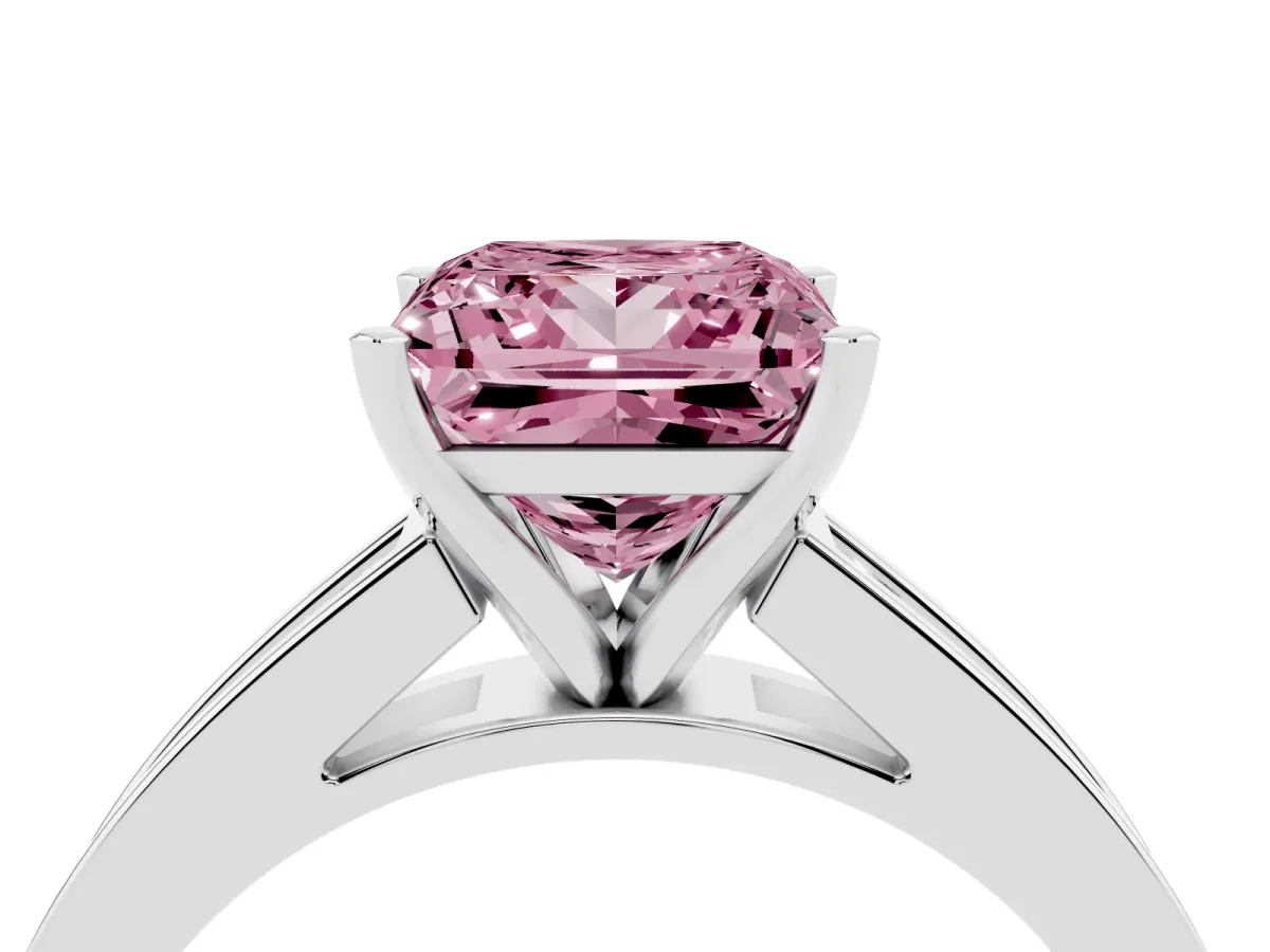 Fancy Pink Princess Cut Solitaire Diamond Ring with Channel-Set Band and Four-Prong Setting White gold