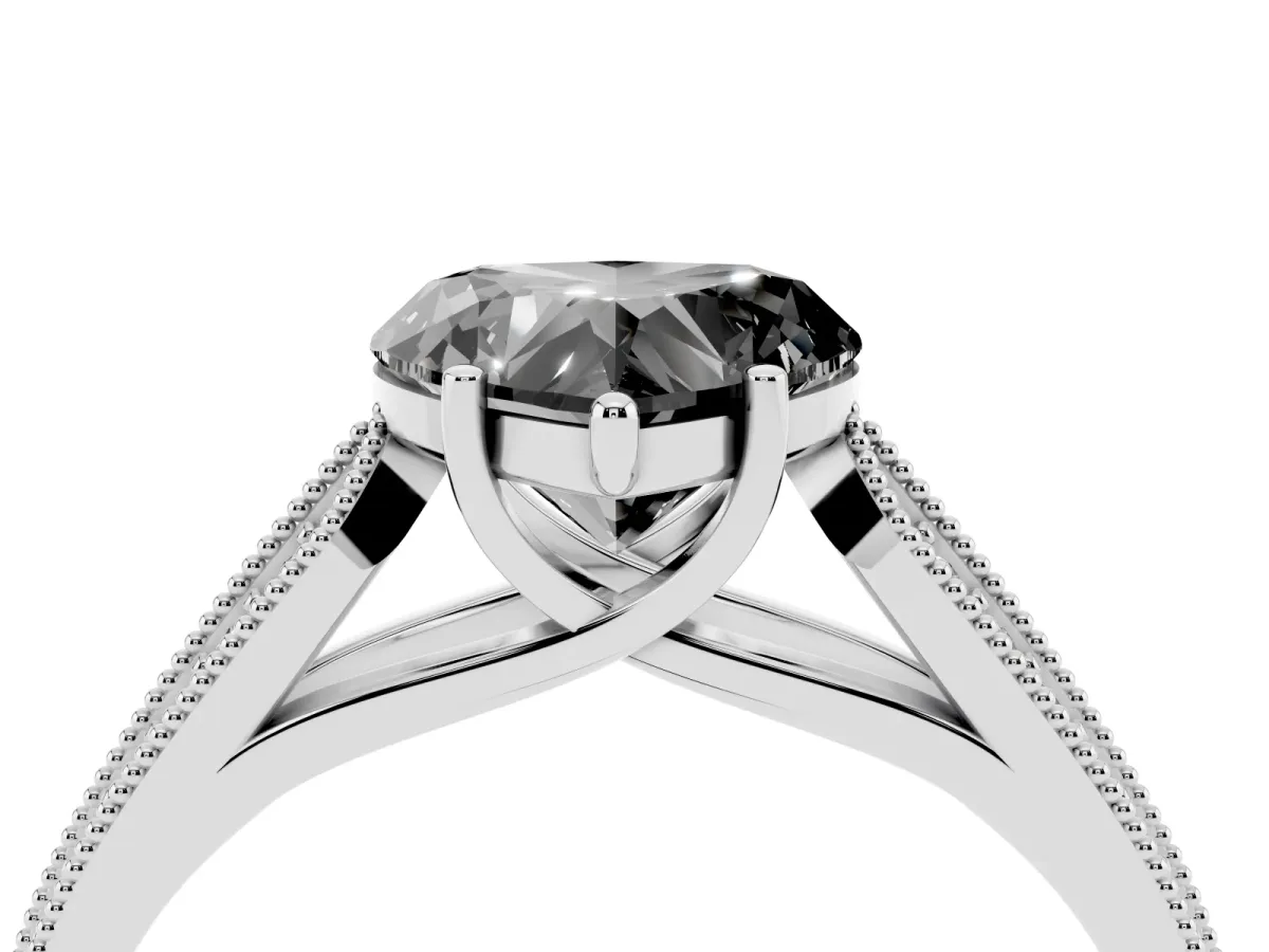 Fancy Black Heart Cut Cut Pave Split Shank Engagement Ring with Four-Prong Setting White gold