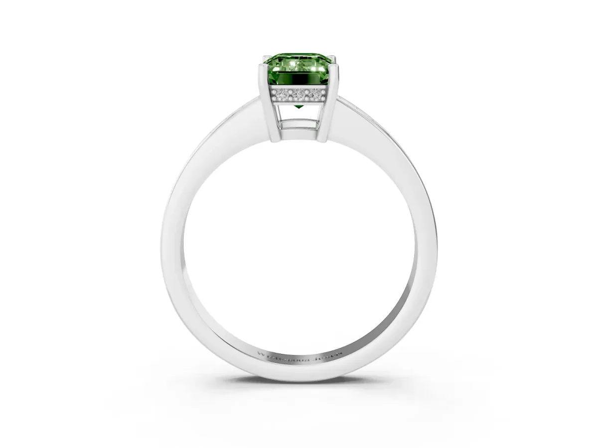 Fancy Green Emerald Cut Solitaire Pavé Band Prong Setting Ring Platinum
