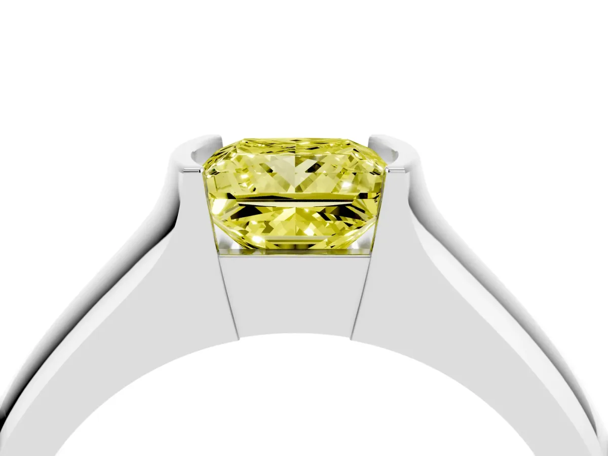 Fancy Yellow Princess Cut Solitaire Bezel Set Diamond Ring with Wide Band Platinum