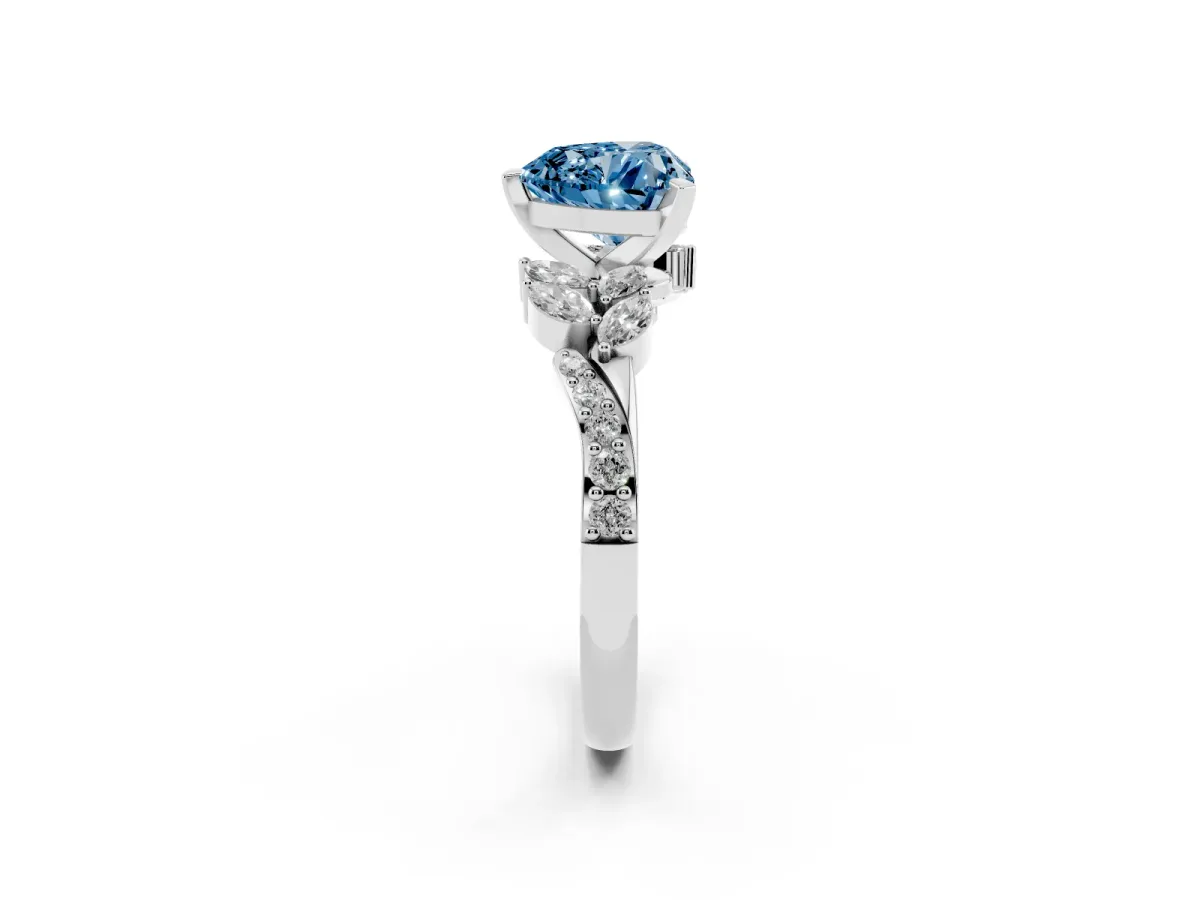 Fancy Blue Heart Cut Solitaire Marquise Twist Band with Six-Prong Setting Silver