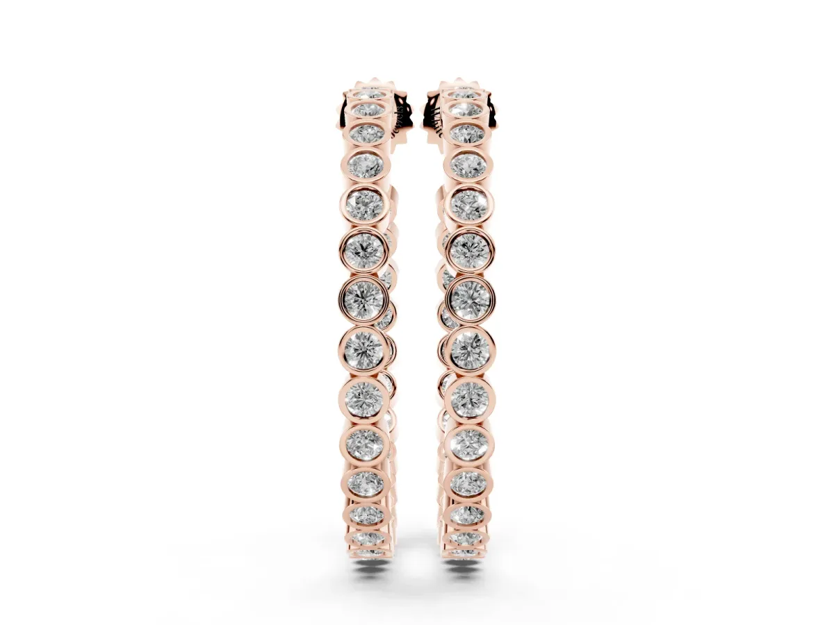 Round Diamond Bezel-Set Inside-Out Large Hoop Earrings Rose gold