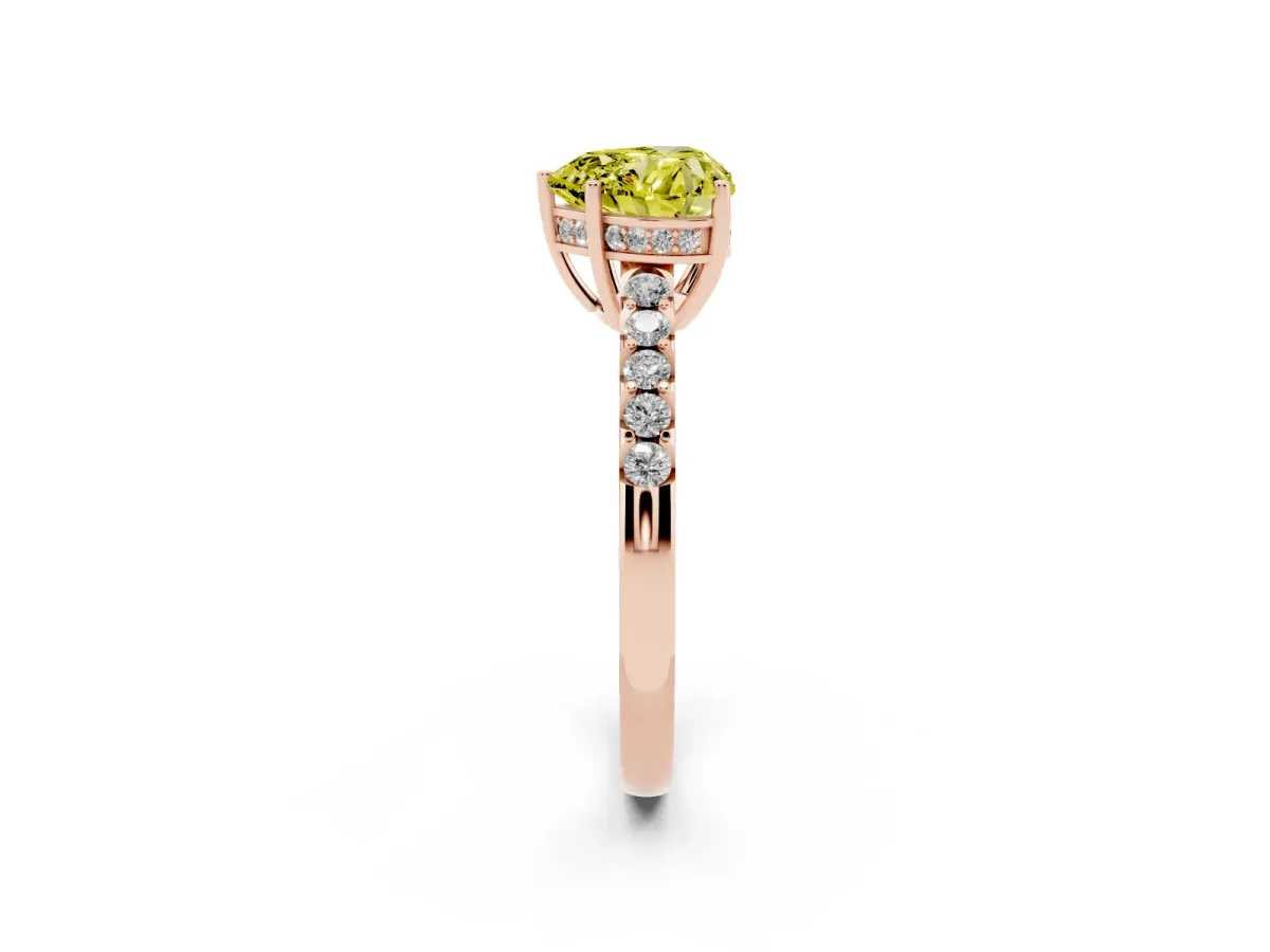 Fancy Yellow Heart Cut Solitaire Diamond Engagement Ring with Pavé Band and Six-Prong Setting Rose gold