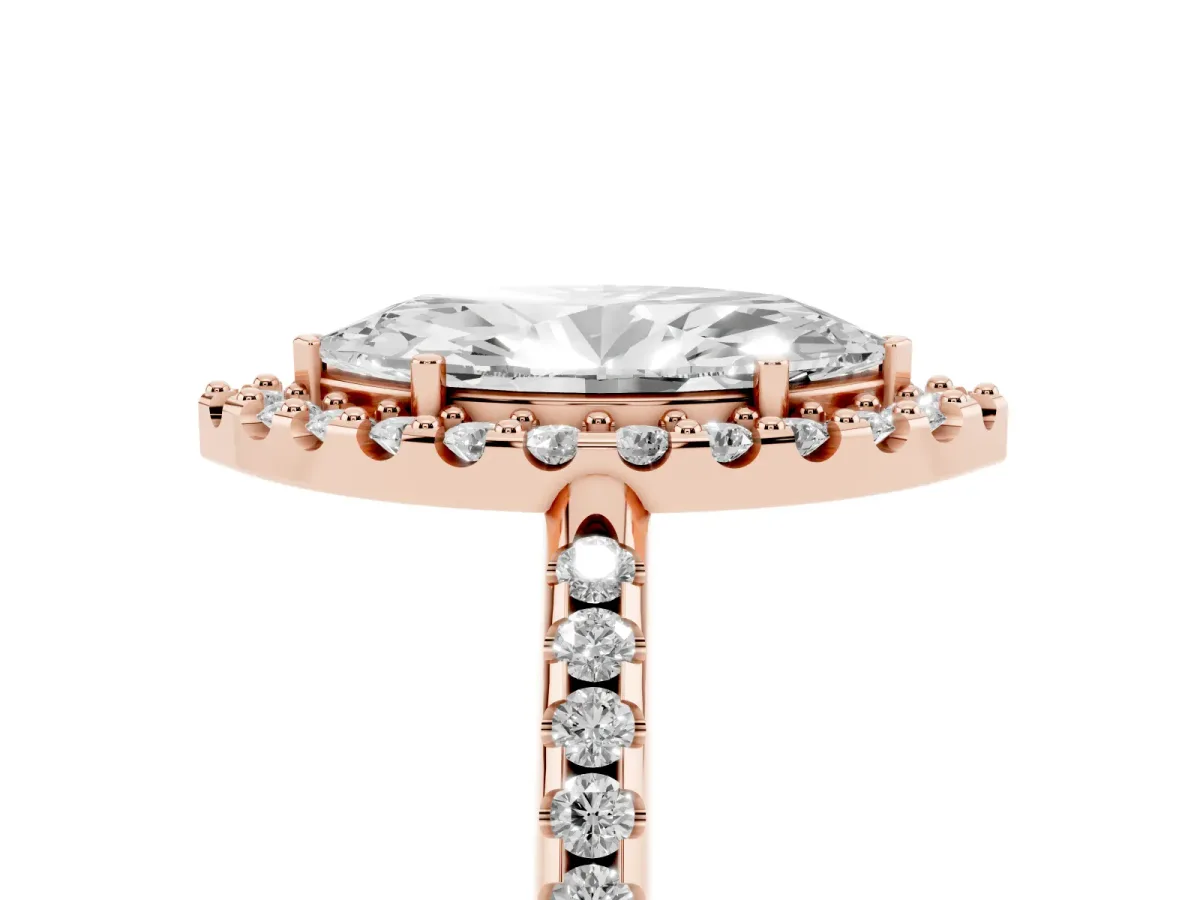 Marquise Cut Diamond Pavé Halo Ring with Four-Prong Setting Rose gold
