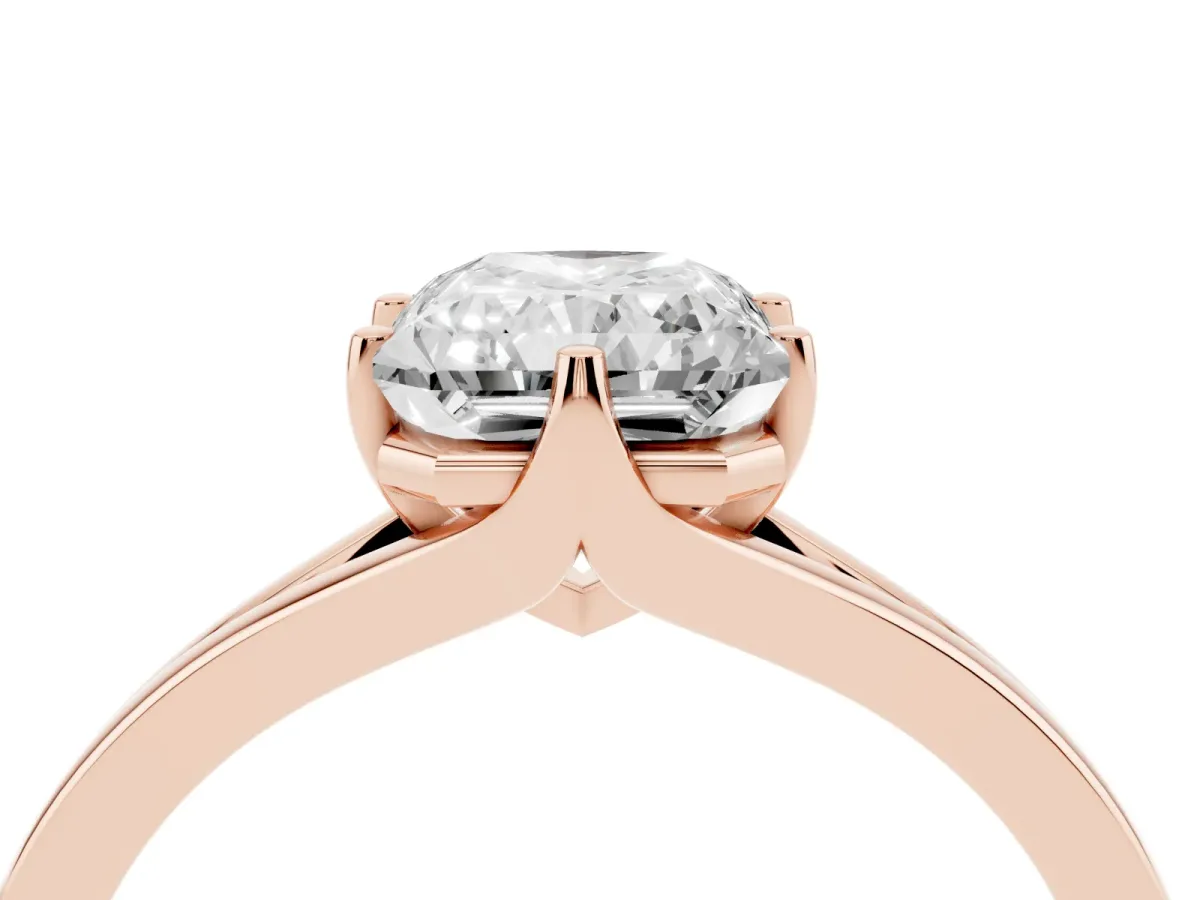 Radiant Cut Solitaire Diamond Ring with Six-Prong Setting and Tapered Band Rose gold